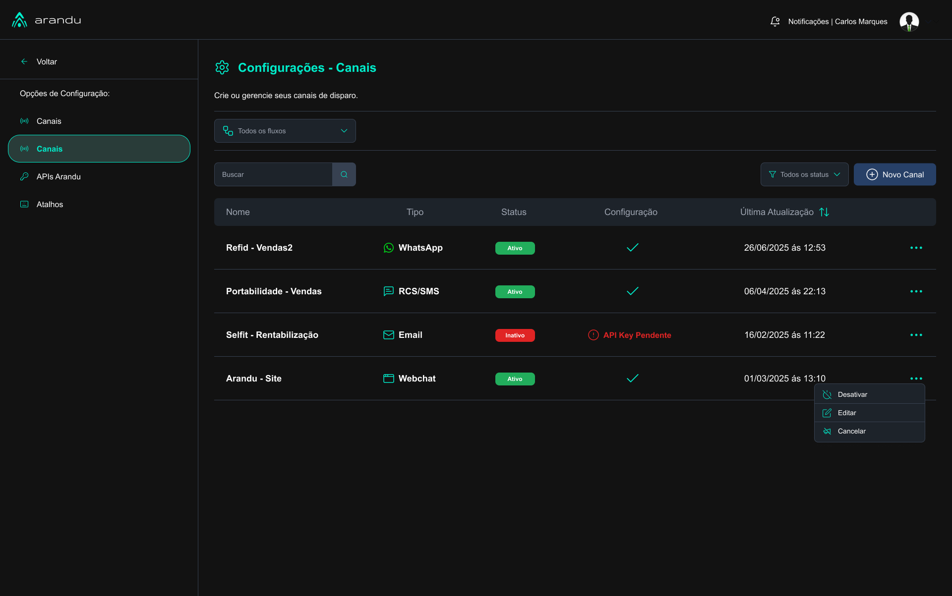 Configuracao de Canais WhatsApp